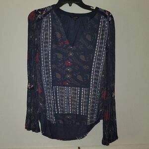 Navy Patterned Women's Top